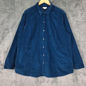 J Jill Top Womens XL Blue Corduroy Button Up Shacket Pockets Relaxed Classic